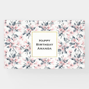 Pink & Grey Floral Waterverf Pattern Birthday Spandoek