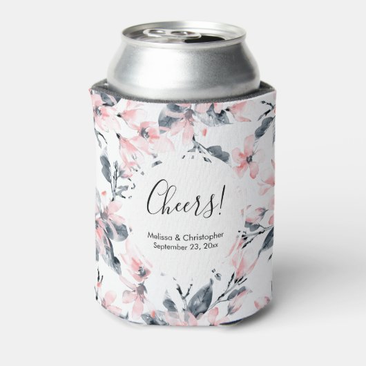 Pink & Grey Floral Waterverf Pattern Weddenschap Blikjeskoeler (Blikje Achterkant)