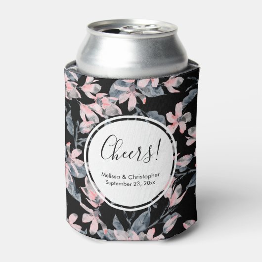 Pink & Grey Floral Waterverf Pattern Weddenschap Blikjeskoeler (Blikje Voorkant)