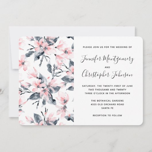 Pink & Grey Floral Waterverf Pattern Weddenschap Kaart (Voorkant)