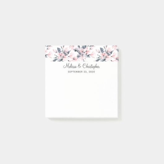 Pink & Grey Floral Waterverf Pattern Weddenschap Post-it® Notes (Voorkant)