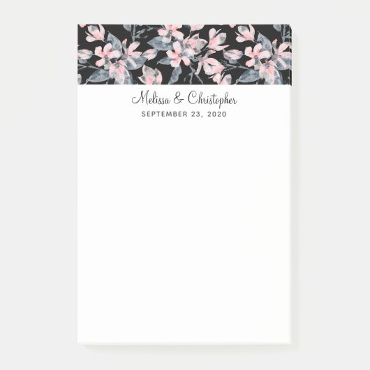 Pink & Grey Floral Waterverf Pattern Weddenschap Post-it® Notes (Voorkant)