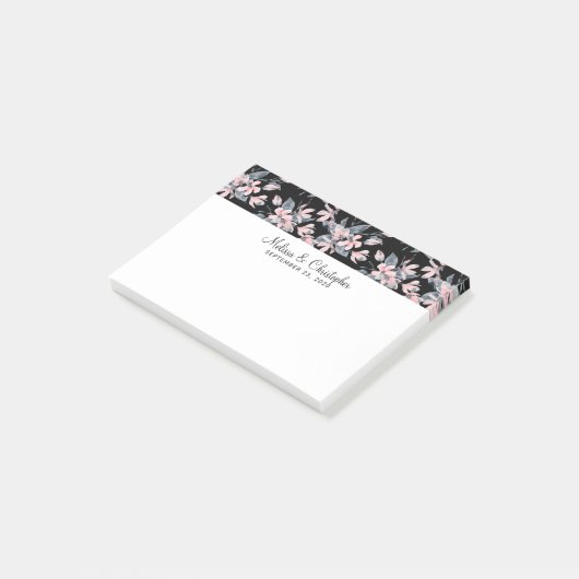 Pink & Grey Floral Waterverf Pattern Weddenschap Post-it® Notes (Schuin)