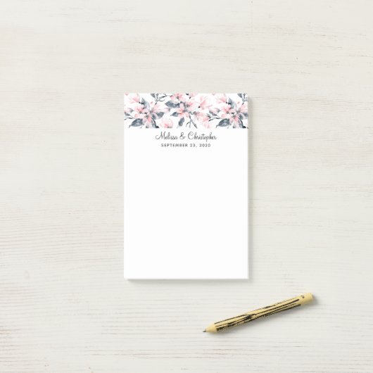 Pink & Grey Floral Waterverf Pattern Weddenschap Post-it® Notes (Op bureau)