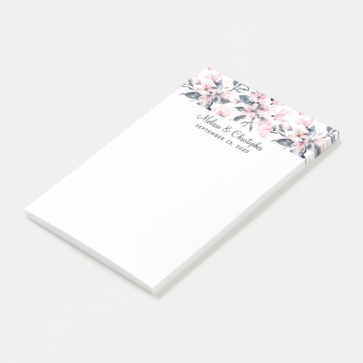 Pink & Grey Floral Waterverf Pattern Weddenschap Post-it® Notes (Schuin)