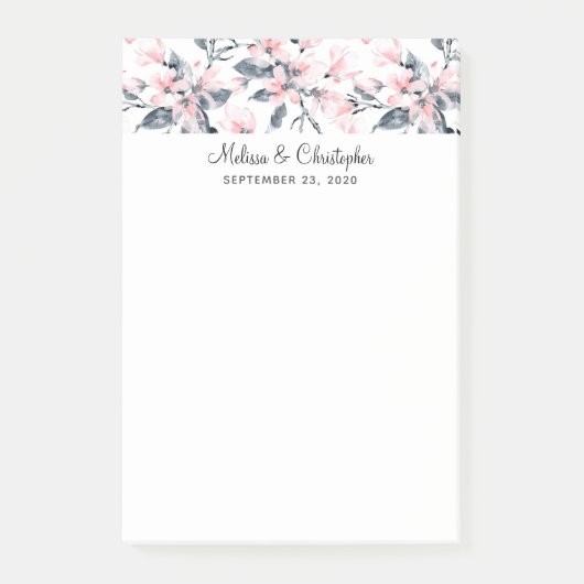 Pink & Grey Floral Waterverf Pattern Weddenschap Post-it® Notes (Voorkant)