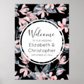 Pink & Grey Floral Waterverf Pattern Weddenschap Poster (Voorkant)