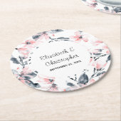 Pink & Grey Floral Waterverf Pattern Weddenschap Ronde Kartonnen Onderzetter (Gebogen)