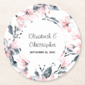 Pink & Grey Floral Waterverf Pattern Weddenschap Ronde Kartonnen Onderzetter (Voorkant)