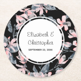 Pink & Grey Floral Waterverf Pattern Weddenschap Ronde Kartonnen Onderzetter