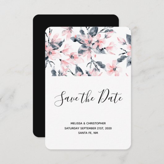 Pink & Grey Floral Waterverf Pattern Weddenschap Save The Date (Voorkant / Achterkant)