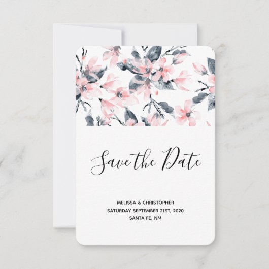 Pink & Grey Floral Waterverf Pattern Weddenschap Save The Date (Voorkant)