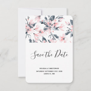 Pink & Grey Floral Waterverf Pattern Weddenschap Save The Date