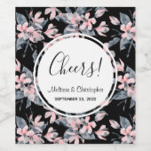 Pink & Grey Floral Waterverf Pattern Weddenschap Wijn Etiket (Enkel label)