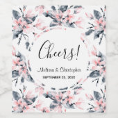 Pink & Grey Floral Waterverf Pattern Weddenschap Wijn Etiket (Enkel label)