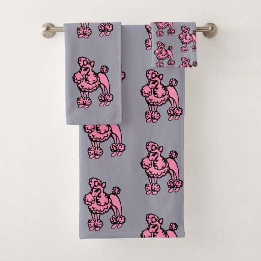  Pink Grey French Poodle Large Bath Towel Set Bad Handdoek (Insitu)