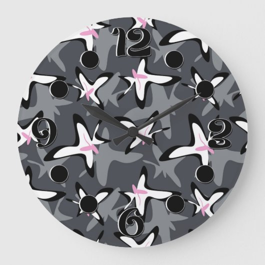 Pink grey modern abstract flowers grote klok (Voorkant)