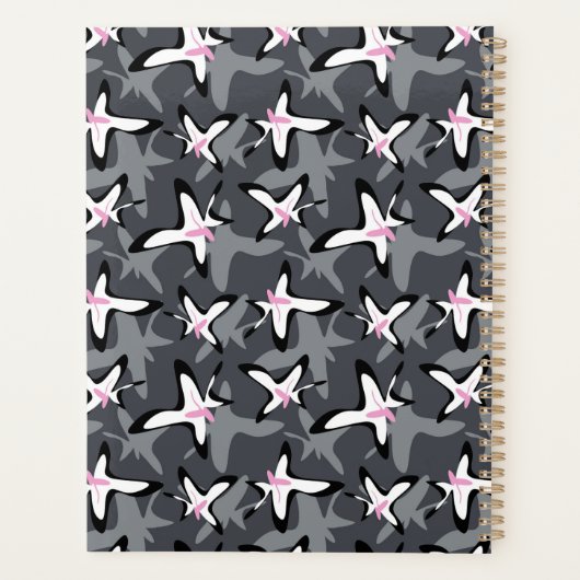 Pink grey modern abstract flowers planner (Achterkant)