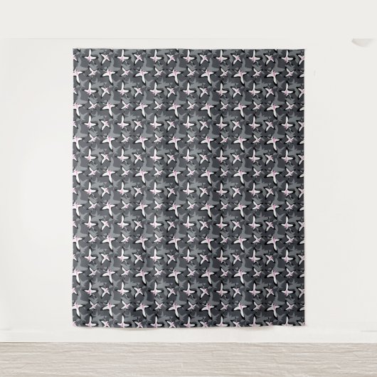 Pink grey modern abstract flowers wandkleed (Voorkant)