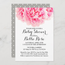 Pink Grey Peony Baby shower Invites