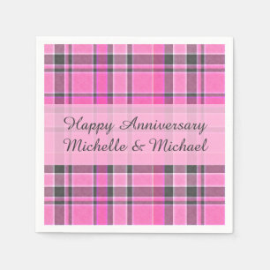 Pink Grey Plaid Tartan   Jouw naam toevoegen Servet