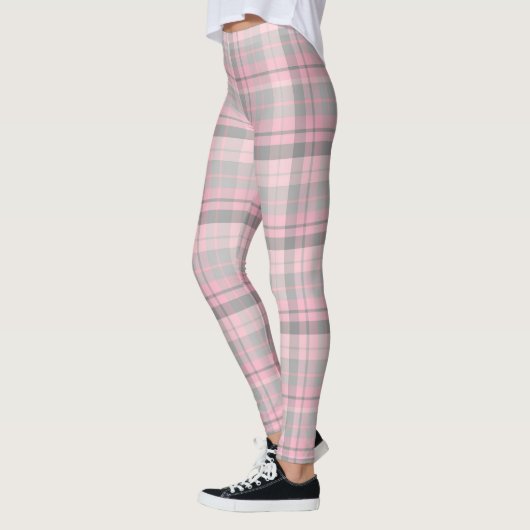 Pink Grey Plaid Vrouwen Leggings (Links)