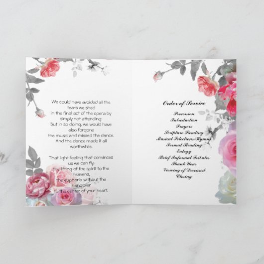 Pink Grey Rozen begrafenisprogramma Programma (Binnen)