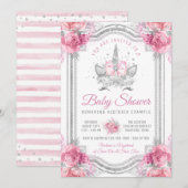 Pink Grey Silver Diamond Unicorn Baby shower Kaart (Voorkant / Achterkant)