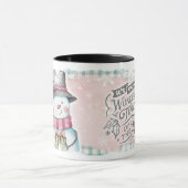Pink Grey Snowflake Snowman Holiday Mok (Midden)