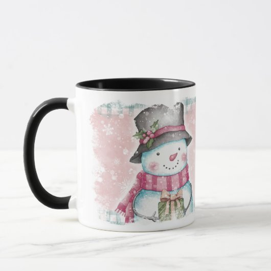 Pink Grey Snowflake Snowman Holiday Mok (Links)