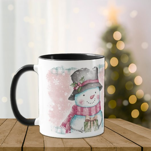 Pink Grey Snowflake Snowman Holiday Mok
