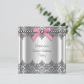 Pink Grey Sweet 16 Verjaardagsfeestje Kaart (Staand voorkant)