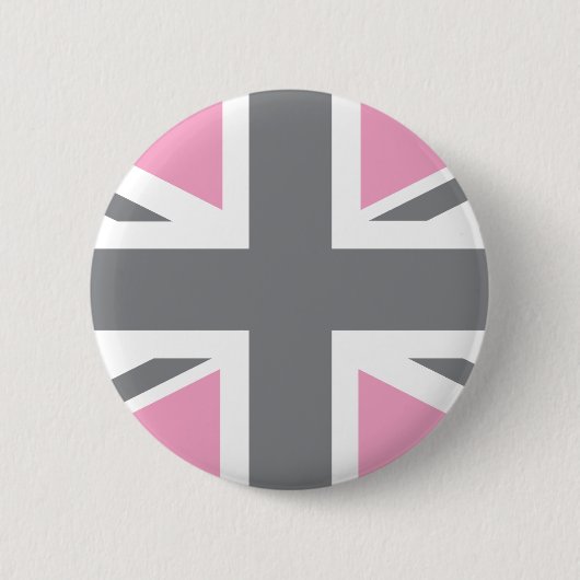 Pink Grey Union Jack British (UK) vlag Ronde Button 5,7 Cm (Voorkant)
