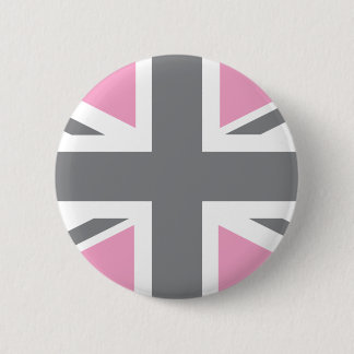 Pink Grey Union Jack British (UK) vlag Ronde Button 5,7 Cm