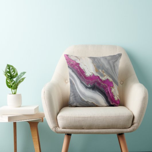 Pink, Grey White Stone Marble Printed  Kussen (Stoel)