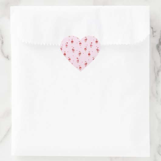 Pink Grid Cute Valentine Goose Pattern with Hearts Hart Sticker (Tas)