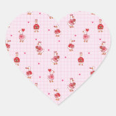 Pink Grid Cute Valentine Goose Pattern with Hearts Hart Sticker (Voorkant)
