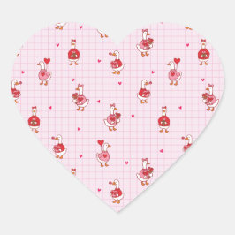 Pink Grid Cute Valentine Goose Pattern with Hearts Hart Sticker