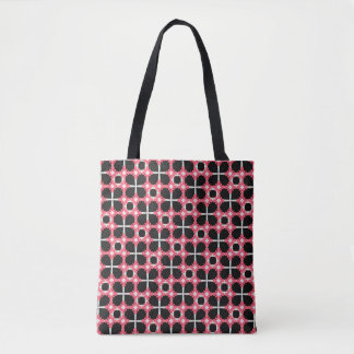 Pink Grid Flower Retro Pattern Tote Tote Bag