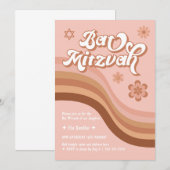 Pink Groovy Retro Bat Mitzvah Uitnodiging (Voorkant / Achterkant)