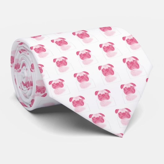PINK Grumpy Pug Pattern Stropdas (Opgerold)