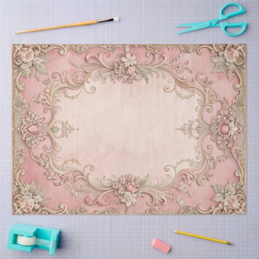Pink Grunge Antique Frame Decoupage Tissuepapier (Craft)