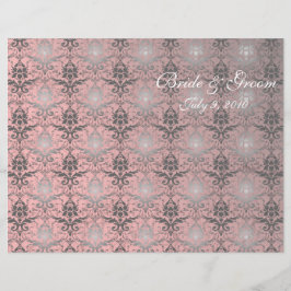 Pink Grunge Damask Folded Wedding Programme