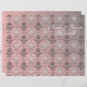 Pink Grunge Damask Folded Wedding Programme (Voorkant / Achterkant)