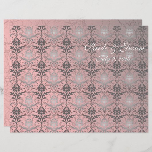 Pink Grunge Damask Folded Wedding Programme (Voorkant / Achterkant)