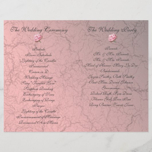 Pink Grunge Damask Folded Wedding Programme (Achterkant)