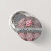 Pink Grunge Damask Maid of Honor Button (Voorkant /achterkant)