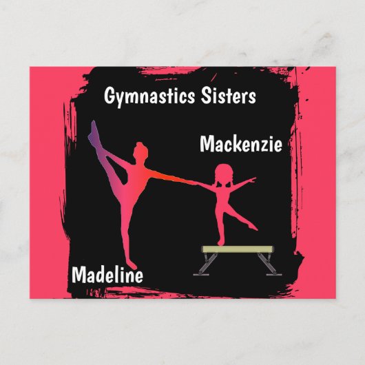 Pink Grunge Gymnastics Sisters Name Art Postcard Briefkaart (Voorkant)