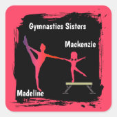 Pink Grunge Gymnastics Sisters Name Art  Vierkante Sticker (Voorkant)