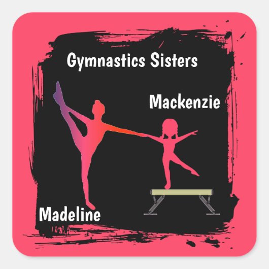 Pink Grunge Gymnastics Sisters Name Art  Vierkante Sticker (Voorkant)